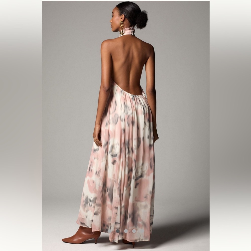 Maeve Halter Sheer Printed Flowy Halter Maxi Dress Size Medium - Picture 3 of 11